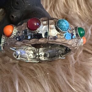 R.J. Graziano silver-tone, hammered, multi-colored faux stones stretch bracelet